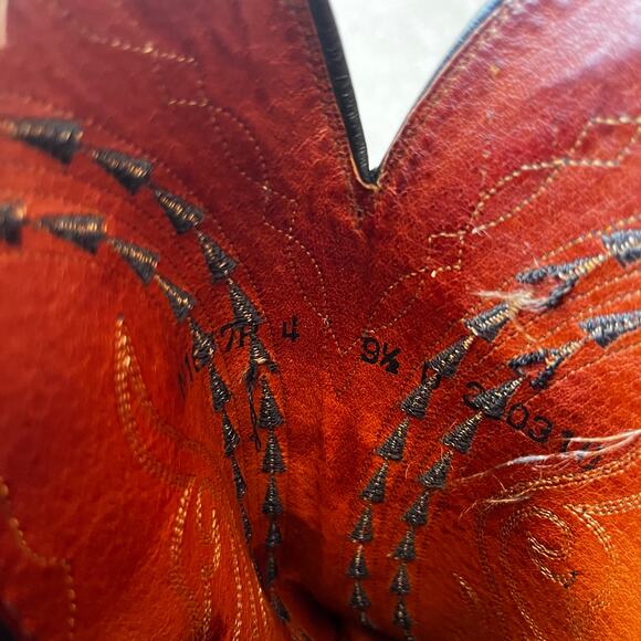 LUCCHESE COWBOY BOOTS 1883 MENS BLACK LEATHER WESTERN EXOTIC SMOOTH HANDMADE - Picture 6 of 6